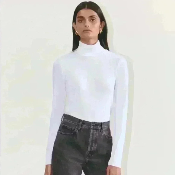 Everlane The Supima Micro-Rib Turtleneck XS White Preppy - Picture 1 of 5